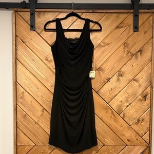 NWT Elegant Black Dress JESSICA Rushing and Lace Detail SEARS 8P